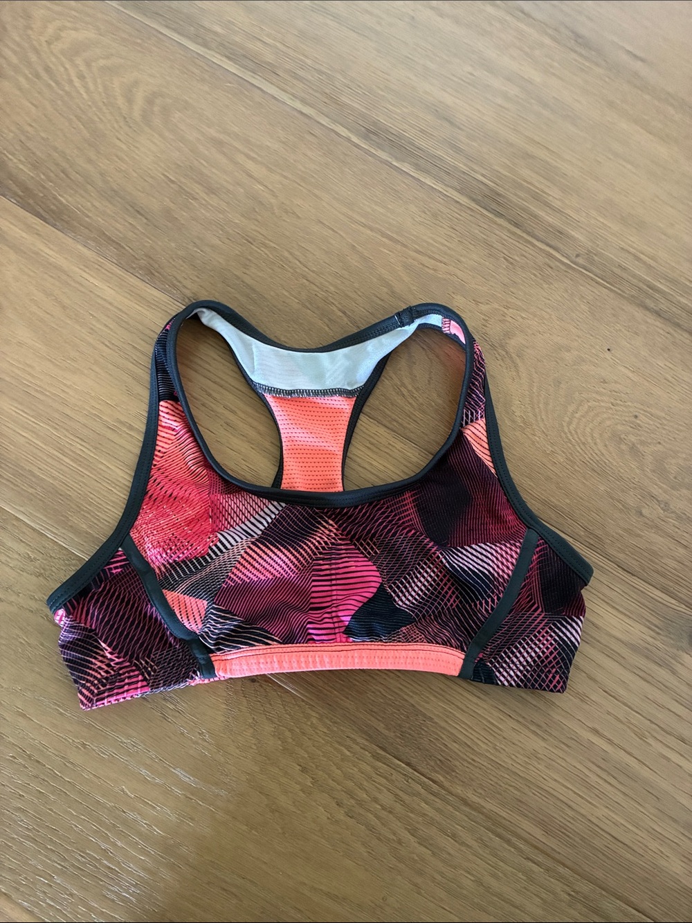 Champion Girls' Neon Coral & Black Patterned Racerback Sports Bra